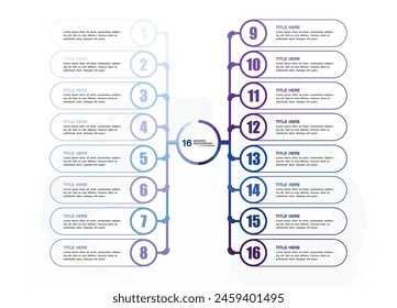 Basic infographic template with 16 steps, process or options, process chart, Used for process diagram, presentations, workflow layout, flow chart, infograph. Vector eps10 illustration.