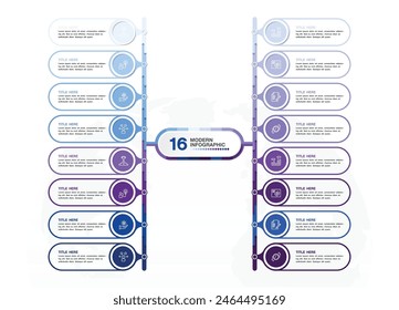 Basic infographic template with 16 steps, process or options, process chart, Used for process diagram, presentations, workflow layout, flow chart, infograph. Vector eps10 illustration.