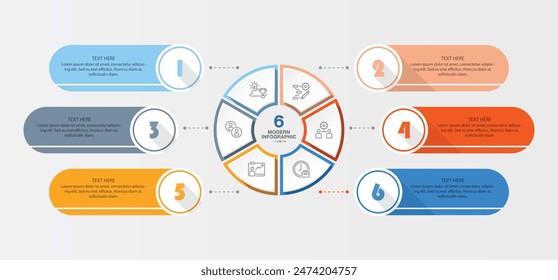 Basic infographic template with 6 steps, process or options, process chart, Used for process diagram, presentations, workflow layout, flow chart, infograph. Vector eps10 illustration.