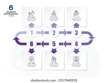 Plantilla Básica de infografía con 6 pasos, proceso u opciones, diagrama de proceso, utilizado para diagrama de proceso, presentaciones, diseño de flujo de trabajo, diagrama de flujo, infografía. Vector eps10 ilustración.