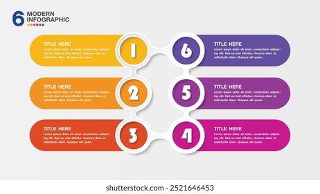 Basic infographic template with 6 steps, process or options, process chart, Used for process diagram, presentations, workflow layout, flow chart, infograph. Vector eps10 illustration.