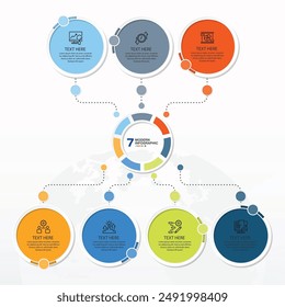 Basic infographic template with 7 steps, process or options, process chart, Used for process diagram, presentations, workflow layout, flow chart, infograph. Vector eps10 illustration.