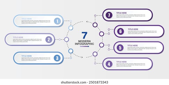 Basic infographic template with 7 steps, process or options, process chart, Used for process diagram, presentations, workflow layout, flow chart, infograph. Vector eps10 illustration.