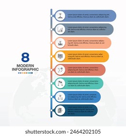 Basic infographic template with 8 steps, process or options, process chart, Used for process diagram, presentations, workflow layout, flow chart, infograph. Vector eps10 illustration.