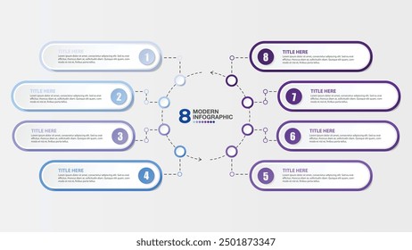 Basic infographic template with 8 steps, process or options, process chart, Used for process diagram, presentations, workflow layout, flow chart, infograph. Vector eps10 illustration.