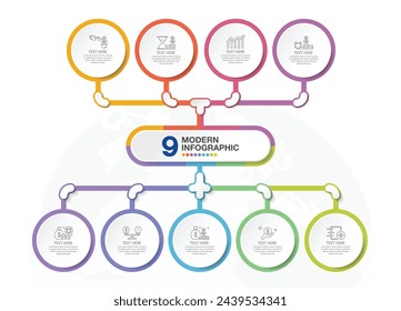 Basic infographic template with 9 steps, process or options, process chart, Used for process diagram, presentations, workflow layout, flow chart, infograph. Vector eps10 illustration.