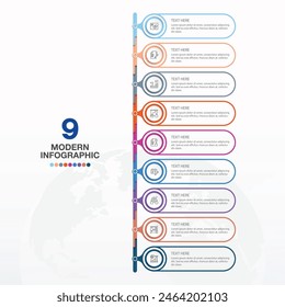Basic infographic template with 9 steps, process or options, process chart, Used for process diagram, presentations, workflow layout, flow chart, infograph. Vector eps10 illustration.