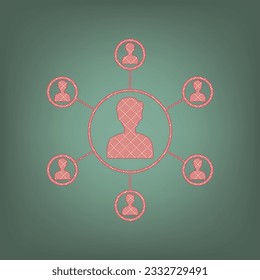 Basic infographics element sign. Apricot Icon with Brick Red parquet floor graphic pattern on a Ebony background. Feldgrau. Green. Illustration.