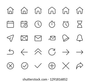 Basic interface small line icons. Home,clock and arrows, pixel perfect icons with editable icons. 16*16 px