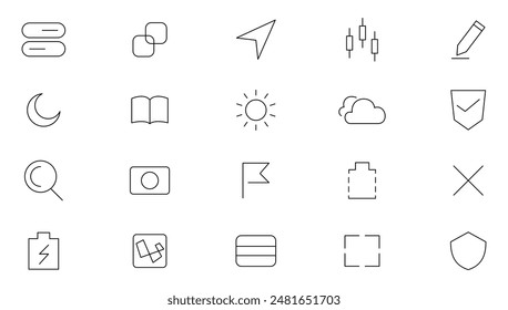 Interfaz Básica UX UI conjunto de iconos lineales. Iconos de interfaz UX UI. Usuario, perfil, mensaje, App, archivo de documento, redes sociales, Botón, hogar, chat, colección de iconos de contorno de flecha. Icono de esquema delgado de UI