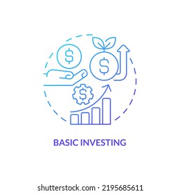 Basic Investing Blue Gradient Concept Icon. Personal Development Abstract Idea Thin Line Illustration. Generating Supplemental Income. Isolated Outline Drawing. Myriad Pro-Bold Font Used