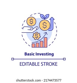 Basic investing concept icon. Personal development abstract idea thin line illustration. Generating supplemental income. Isolated outline drawing. Editable stroke. Arial, Myriad Pro-Bold fonts used