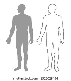 Basic isolated vector silhouette standing man. Anatomy. Contour black lines vector illustration.