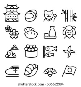 Basic Japan Icon Set In Thin Line Style