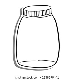 Basic Jar with Lid on white silhouette and gray shadow. Simple line doodle. Vector illustration for decoration or any design.