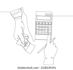 The basic job of an accountant that cannot be separated from a calculator. Simple line drawing of accountant. Basic accountant. Vector illustration.