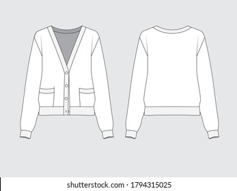 basic knitted cardigan, front and back, drawing pattern with vector illustration