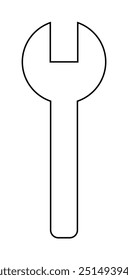 A basic line art drawing of a wrench in black outline, centered on a white background. Ideal for repair-related designs, engineering visuals, hardware store logos, toolbox illustrations