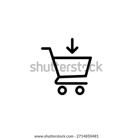 A basic line drawing depicts a shopping cart with a downward pointing arrow above it.