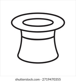 Um desenho de linha básica representa um solitário chapéu elegante em preto e branco.