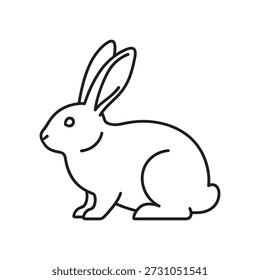 Un dibujo de línea básica de un conejo con orejas largas y una expresión linda