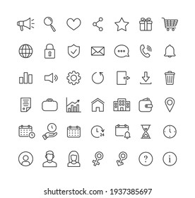 Basic line icon set with editable stroke. Outline collection of basic web symbols. Vector illustration.