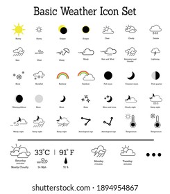 Basic line weather icons set