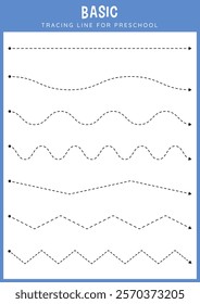 Basic Lines Tracing Line for preschool. Educational Printables worksheet for kids. handwriting practice.