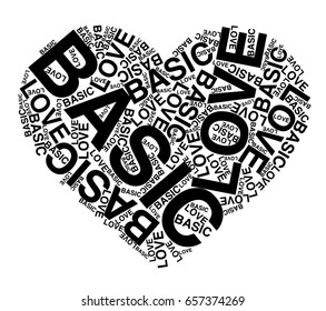 Basic love words with heart silhouette