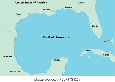 Basic map of the proposed rename of the Gulf of Mexico to the Gulf of America