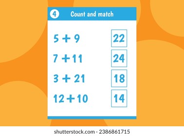 Basic math addition for kids. An educational worksheet for kids.  number counts.Vector design Free Vector.