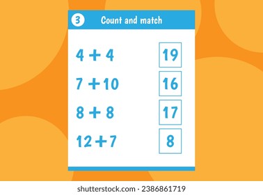 Basic math addition for kids. An educational worksheet for kids.  number counts.Vector design Free Vector.
