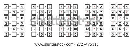 Basic Math Logic Puzzles for Primary School Children, Simple Arithmetic Equations and Number Sentence Activity Sheet.