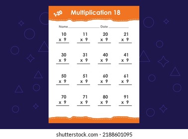 Basic math multiplication for kids. An educational worksheet for kids. Vector design