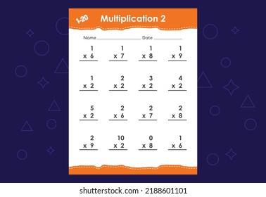 Basic math multiplication for kids. An educational worksheet for kids. Vector design