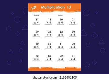 Basic math multiplication for kids. An educational worksheet for kids. Vector design