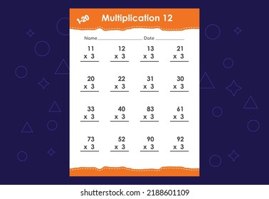 Basic math multiplication for kids. An educational worksheet for kids. Vector design