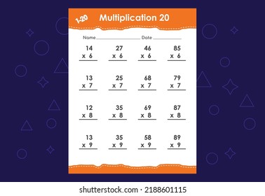 Basic math multiplication for kids. An educational worksheet for kids. Vector design