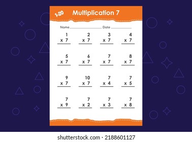 Basic math multiplication for kids. An educational worksheet for kids. Vector design