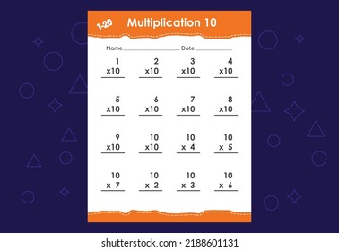 Basic Math Multiplication For Kids. An Educational Worksheet For Kids. Vector Design