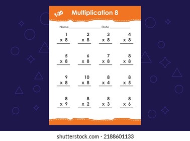 Basic math multiplication for kids. An educational worksheet for kids. Vector design