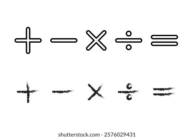 Basic Math Symbols with Hand Drawn Effect.