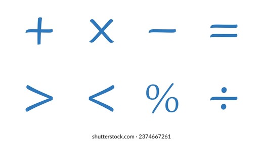 Basic math symbols for kids. Mathematical operations symbols. Plus, minus, multiply, divide, equal,percent, greater than and less than symbol. Mathematics resources for teachers and students.