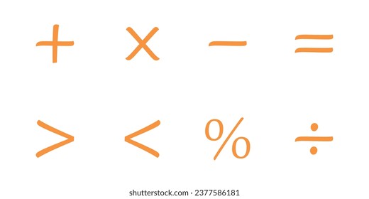 Basic math symbols for kids. Mathematical operations symbols. Plus, minus, multiply, divide, equal,percent, greater than and less than symbol. Mathematics resources for teachers and students.