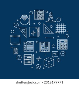 Basic Math vector outline cirlce shaped banner - Mathematics concept round illustration
