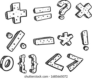 Basic mathematic symbol. Doodle sketch vector illustration.