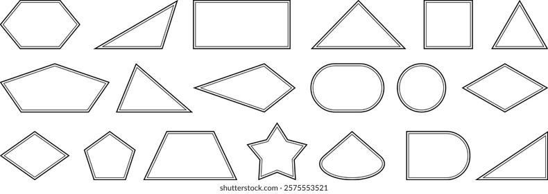 Basic mathematical and geometric shapes. Black geometric shapes with ellipse, rectangle, circle, triangle, hexagon vector set. Set of outline geometric Shapes Basic shapes geometric form collection