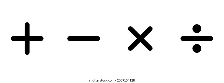 basic mathematical icon, basic mathematical symbol plus sign, minus sign, division sign, multiplications sign vector symbol icon