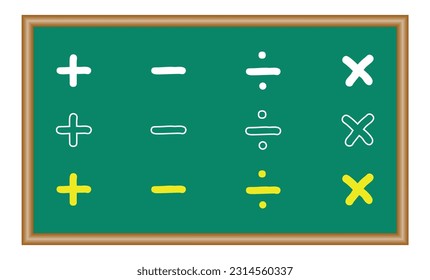 Basic mathematical operations symbol. Plus, minus, division and multiplication sign. Mathematics resources for teachers and students. Vector illustration isolated on white background.