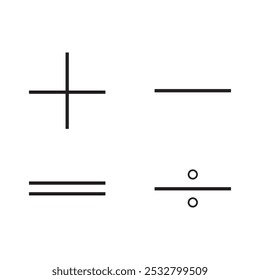 Basic mathematical operations symbols. Plus, minus, multiply and divide symbols.